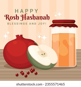 Rosh Hashanah Feier. Rosh Hashanah Hintergrund. Übersetzung aus Hebräisch - Frohes neues Jahr. Jüdisches Neujahrskonzept. Vektorgrafik. Poster, Banner, Grußkarte, Einladungskarte. Shana tova.