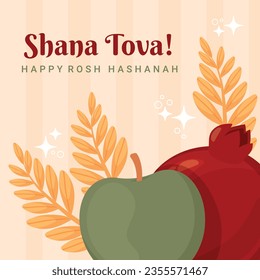 Rosh Hashanah Feier. Rosh Hashanah Hintergrund. Übersetzung aus Hebräisch - Frohes neues Jahr. Jüdisches Neujahrskonzept. Vektorgrafik. Poster, Banner, Grußkarte, Einladungskarte. Shana tova.