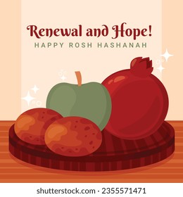 Rosh Hashanah Feier. Rosh Hashanah Hintergrund. Übersetzung aus Hebräisch - Frohes neues Jahr. Jüdisches Neujahrskonzept. Vektorgrafik. Poster, Banner, Grußkarte, Einladungskarte. Shana tova.