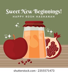 Rosh Hashanah Feier. Rosh Hashanah Hintergrund. Übersetzung aus Hebräisch - Frohes neues Jahr. Jüdisches Neujahrskonzept. Vektorgrafik. Poster, Banner, Grußkarte, Einladungskarte. Shana tova.