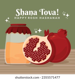 Rosh Hashanah Feier. Rosh Hashanah Hintergrund. Übersetzung aus Hebräisch - Frohes neues Jahr. Jüdisches Neujahrskonzept. Vektorgrafik. Poster, Banner, Grußkarte, Einladungskarte. Shana tova.