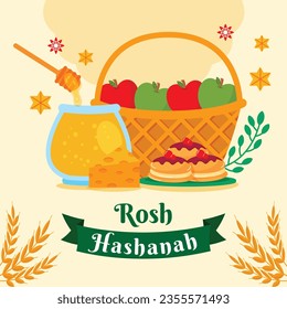 Rosh Hashanah Feier. Rosh Hashanah Hintergrund. Übersetzung aus Hebräisch - Frohes neues Jahr. Jüdisches Neujahrskonzept. Vektorgrafik. Poster, Banner, Grußkarte, Einladungskarte. Shana tova.