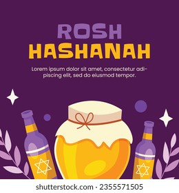 Rosh Hashanah Feier. Rosh Hashanah Hintergrund. Übersetzung aus Hebräisch - Frohes neues Jahr. Jüdisches Neujahrskonzept. Vektorgrafik. Poster, Banner, Grußkarte, Einladungskarte. Shana tova.