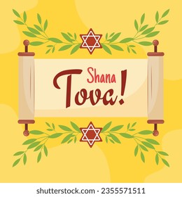 Rosh Hashanah Feier. Rosh Hashanah Hintergrund. Übersetzung aus Hebräisch - Frohes neues Jahr. Jüdisches Neujahrskonzept. Vektorgrafik. Poster, Banner, Grußkarte, Einladungskarte. Shana tova.