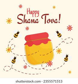 Rosh Hashanah Feier. Rosh Hashanah Hintergrund. Übersetzung aus Hebräisch - Frohes neues Jahr. Jüdisches Neujahrskonzept. Vektorgrafik. Poster, Banner, Grußkarte, Einladungskarte. Shana tova.