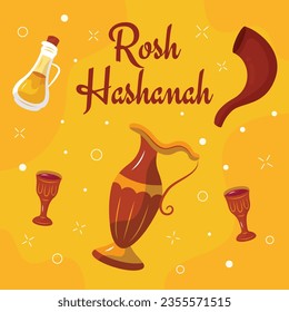 Rosh Hashanah Feier. Rosh Hashanah Hintergrund. Übersetzung aus Hebräisch - Frohes neues Jahr. Jüdisches Neujahrskonzept. Vektorgrafik. Poster, Banner, Grußkarte, Einladungskarte. Shana tova.