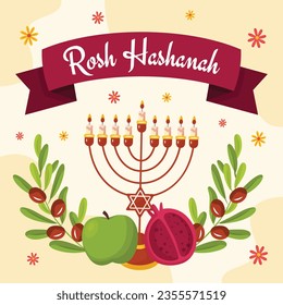 Rosh Hashanah Feier. Rosh Hashanah Hintergrund. Übersetzung aus Hebräisch - Frohes neues Jahr. Jüdisches Neujahrskonzept. Vektorgrafik. Poster, Banner, Grußkarte, Einladungskarte. Shana tova.