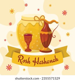 Rosh Hashanah Feier. Rosh Hashanah Hintergrund. Übersetzung aus Hebräisch - Frohes neues Jahr. Jüdisches Neujahrskonzept. Vektorgrafik. Poster, Banner, Grußkarte, Einladungskarte. Shana tova.