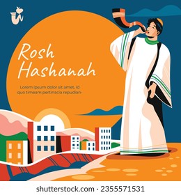 Rosh Hashanah Feier. Rosh Hashanah Hintergrund. Übersetzung aus Hebräisch - Frohes neues Jahr. Jüdisches Neujahrskonzept. Vektorgrafik. Poster, Banner, Grußkarte, Einladungskarte. Shana tova.