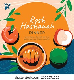 Rosh Hashanah celebration. Rosh Hashanah background. Translation from Hebrew - Happy New Year. Jewish New Year concept. Vector illustration. Poster, Banner, Greeting Card, Invitation Card. Shana tova.