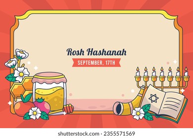 Rosh Hashanah celebration. Rosh Hashanah background. Translation from Hebrew - Happy New Year. Jewish New Year concept. Vector illustration. Poster, Banner, Greeting Card, Invitation Card. Shana tova.