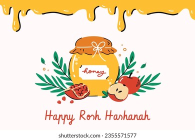 Rosh Hashanah Feier. Rosh Hashanah Hintergrund. Übersetzung aus Hebräisch - Frohes neues Jahr. Jüdisches Neujahrskonzept. Vektorgrafik. Poster, Banner, Grußkarte, Einladungskarte. Shana tova.