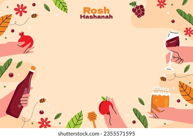 Rosh Hashanah Feier. Rosh Hashanah Hintergrund. Übersetzung aus Hebräisch - Frohes neues Jahr. Jüdisches Neujahrskonzept. Vektorgrafik. Poster, Banner, Grußkarte, Einladungskarte. Shana tova.