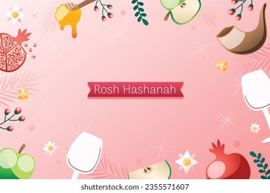 Rosh Hashanah Feier. Rosh Hashanah Hintergrund. Übersetzung aus Hebräisch - Frohes neues Jahr. Jüdisches Neujahrskonzept. Vektorgrafik. Poster, Banner, Grußkarte, Einladungskarte. Shana tova.