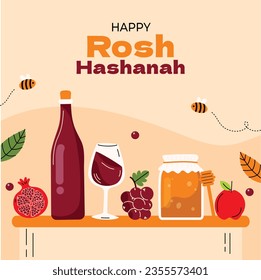 Rosh Hashanah Feier. Rosh Hashanah Hintergrund. Übersetzung aus Hebräisch - Frohes neues Jahr. Jüdisches Neujahrskonzept. Vektorgrafik. Poster, Banner, Grußkarte, Einladungskarte. Shana tova.