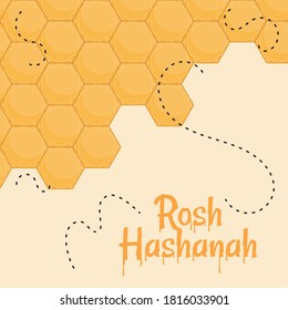 Rosh Hashanah celebration poster. Honeycomb with honey letter - Vector