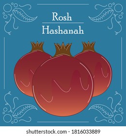 Rosh Hashanah celebration poster with a pomegranates - Vector