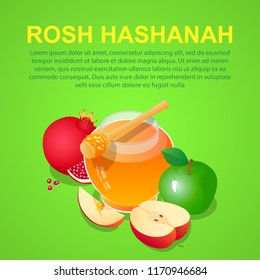 Rosh hashanah concept background. Isometric of rosh hashanah vector concept background for web design