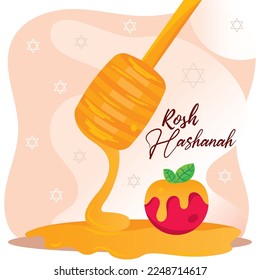Rosh hashanah cute poster Honey stick with apple Vector