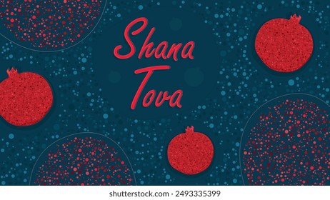 Rosh Hashanah design with pomegranate. Shana Tova poster, vector illustration.