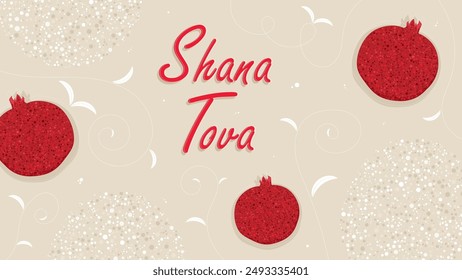 Rosh Hashana diseño con granada. Afiche de Shana Tova, Ilustración vectorial.