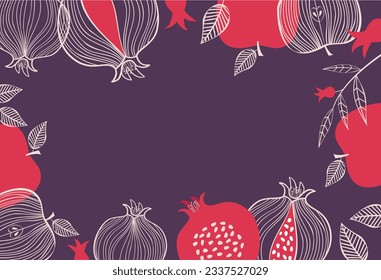 Rosh Hashanah design template with hand drawn pomegranate branches. Shana Tova Lettering. Translation from Hebrew - Happy New Year