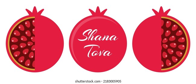 Rosh Hashanah design template with pomegranates. Shana Tova Lettering. 