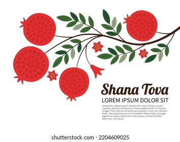 Rosh Hashanah design template with pomegranates. Shana Tova Lettering. 