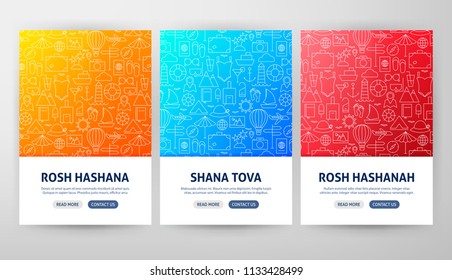 Rosh Hashanah Flyer Concepts. Vector Illustration of Outline Web Banner Design.