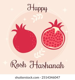 Rosh Hashanah greeting card. Hebrew new year festive concept with hand drawn pomegranate.