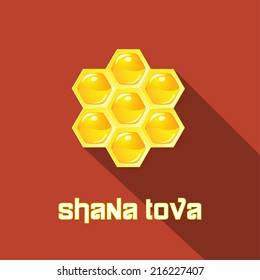 Rosh Hashanah greeting card. Honeycomb icon. Vector illustration