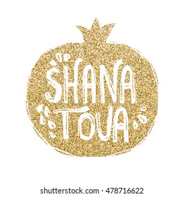 Rosh Hashanah greeting card with pomegranate. Shana Tova or Jewish New year symbols. Vector illustration.