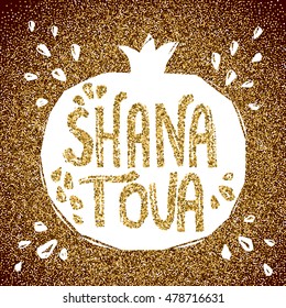 Rosh Hashanah greeting card with pomegranate. Shana Tova or Jewish New year symbols. Vector illustration.