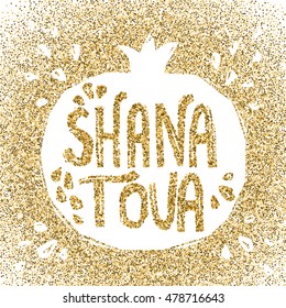 Rosh Hashanah greeting card with pomegranate. Shana Tova or Jewish New year symbols. Vector illustration.