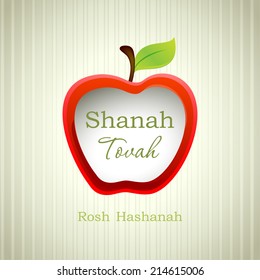 rosh hashanah greeting card, red apple paper cutout on light background, shanah tovah