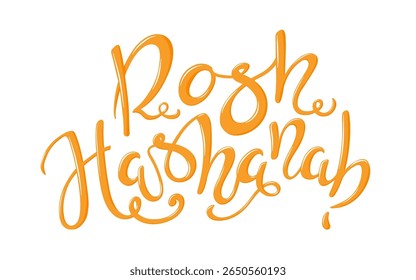 Rosh Hashanah hand lettering quote dripping honey, Hebrew text New Year, isolated on transparent. Hand drawn flat vector illustration. Traditional holiday clip art, seasonal design element