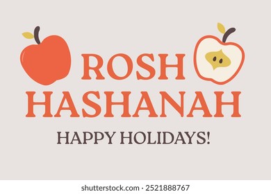 Rosh Hashanah und schöne Feiertage. Jüdisches Neujahr. Moderne trendige minimale Vektorgrafik mit Äpfeln und Text.