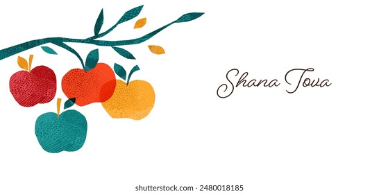 Rosh Hashanah, Rosh Hashana, Jewish New Year. Hand Drawn illustrations, vector design. Apples and pomegranate, Jewish New Year symbols and vector icons