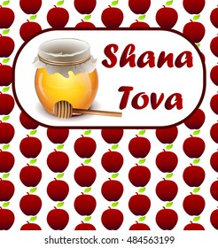 Rosh Hashanah holiday. Background with honey and apple.