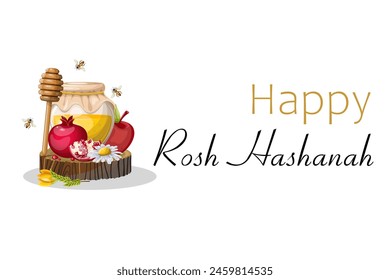 
Rosh Hashanah holiday composition. Freehand drawing, isolated on white background, clipart. Vector illustration.