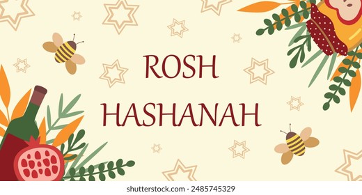 Rosh Hashanah holiday concept. Bright banner for the Jewish holiday. Ready vector design