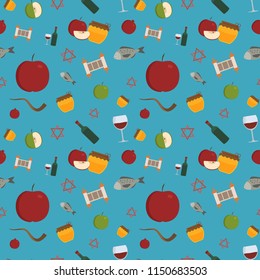 Rosh Hashanah holiday flat design icons seamless pattern.