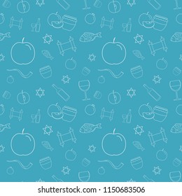 Rosh Hashanah holiday flat design white thin line icons seamless pattern.