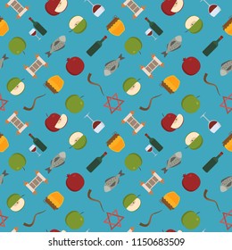 Rosh Hashanah holiday flat design icons seamless pattern.