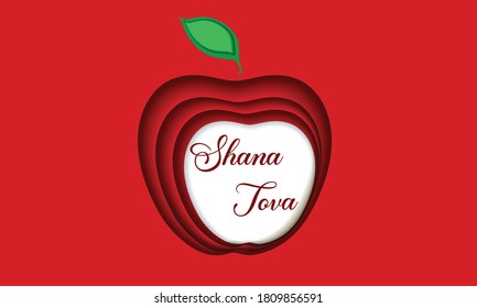 Rosh Hashanah holiday greeting card design with apple concept, traditional symbol (jewish new year) vector illustration.