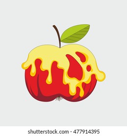 Rosh Hashanah holiday.  Greeting card Jewish New Year. Vector design illustration
Cartoon apple drenched with honey