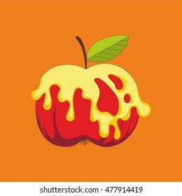 Rosh Hashanah holiday. Greeting card Jewish New Year. Vector design illustration
Cartoon apple drenched with honey