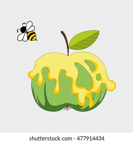 Rosh Hashanah holiday. Greeting card Jewish New Year. Vector design illustration
Cartoon apple drenched with honey