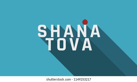 Rosh Hashanah holiday greeting with pomegranate icon and english text "Shana Tova" meaning "Have a good year". flat design.
