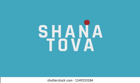 Rosh Hashanah holiday greeting with red apple icon and english text "Shana Tova" meaning "Have a good year". flat design.